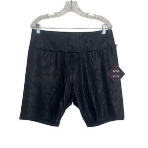 Ava & Viv High Waist Faux Leather Biker Shorts 1X Black New Liquid Shine